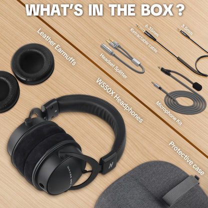 TALOMEN W550X Corded Studio Headphones Stereo Professional DJ Headphones Over-Ear Monitor Headphones with Detachable Cable Gift