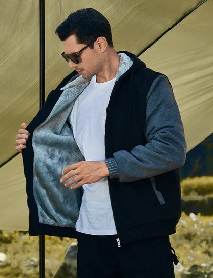 Winter Warm Sherpa Lined Coat for Men Heavyweight Plush Fleece Jackets Outwear Long Sleeve Zip Up Hoodie Sweatshirt Tops Outfits