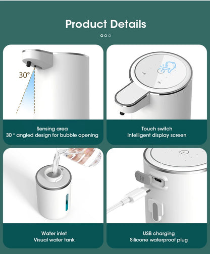 Automatic Soap Dispenser Touchless Foaming Soap Dispenser 380ml USB Rechargeable Electric 4 Level Adjustable Foam Soap Dispenser