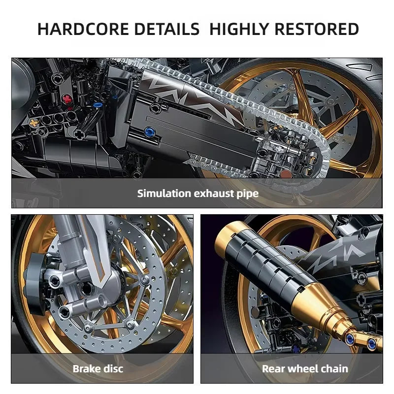 2000PCS+ 1:5 MOC Technical Platinum Motorcycle Model Building Blocks Racing Motorcycle Display Set for  Kid Adults Birthday Gift