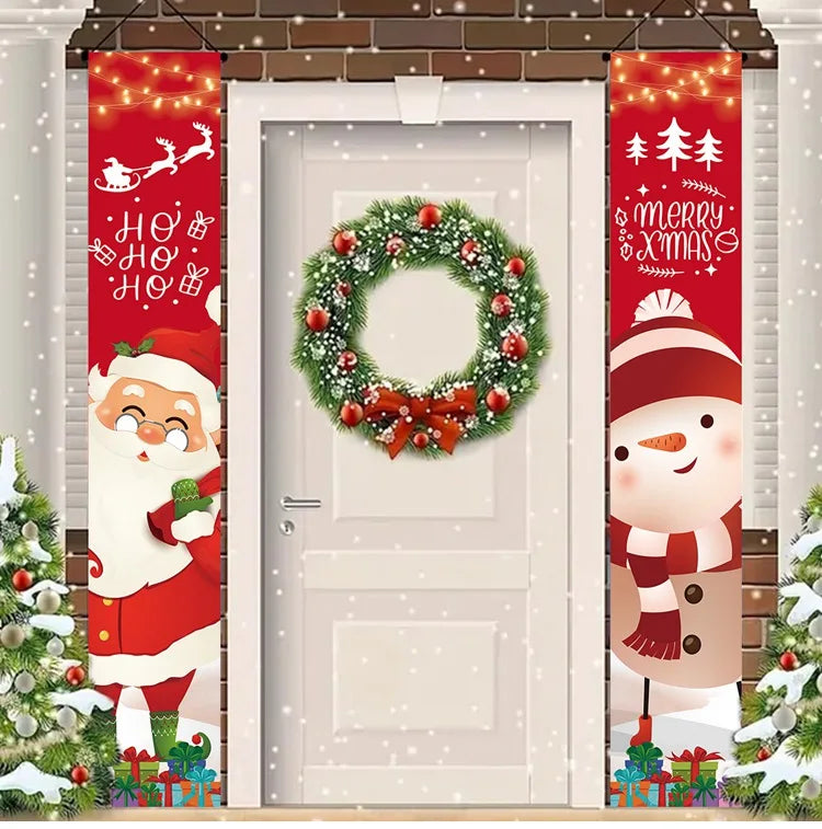 Merry Christmas Door Banner Decoration 2025 Christmas Decor for Home Xmas Hanging Ornaments Navidad Noel Gifts New Year 2026