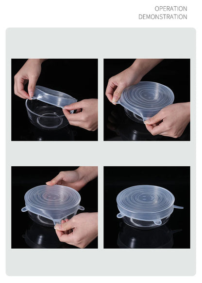 6pcs/set Silicone Covers Adaptable Silicone Lids Silicone Caps for Food Universal Dish Stretch Lids for Cans Kitchen Accessories