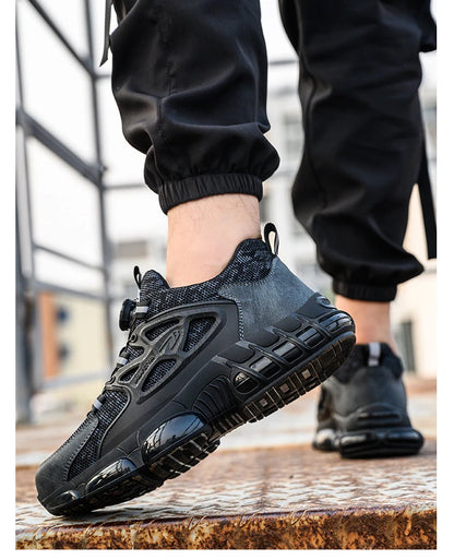 Slack-stab-proof work shoes with elastic buttons and lace-up
