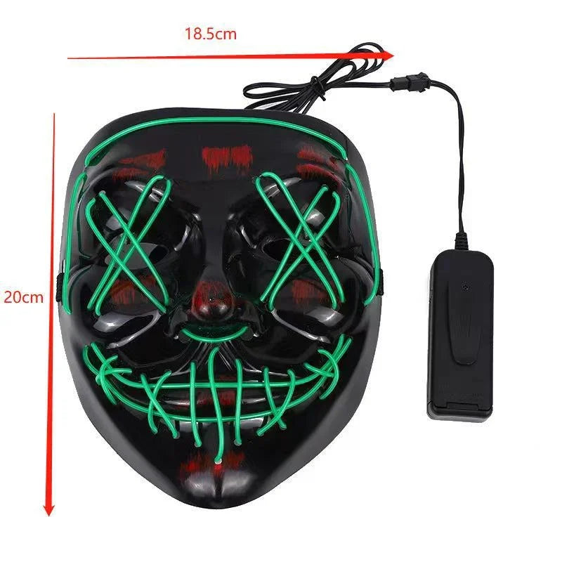 LED Halloween Mask Glow in The Dark Scary Terror Face Cover Bright Scream Light Up Costume for Men Carnival Party