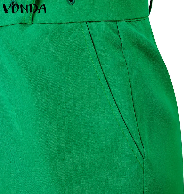 VONDA Women Elegant Skirts 2025 Casual Waistband Button Design Slit Long Overskirts Solid Color Office Lady Bottoms Oversized