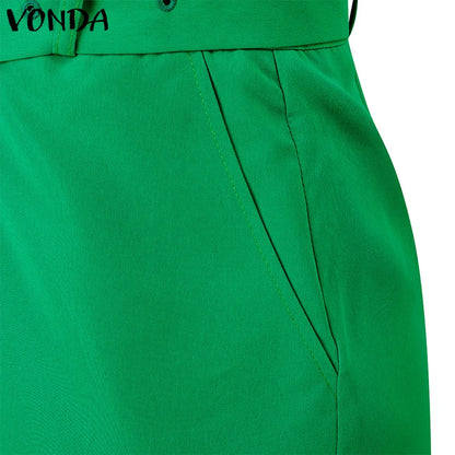 VONDA Women Elegant Skirts 2025 Casual Waistband Button Design Slit Long Overskirts Solid Color Office Lady Bottoms Oversized