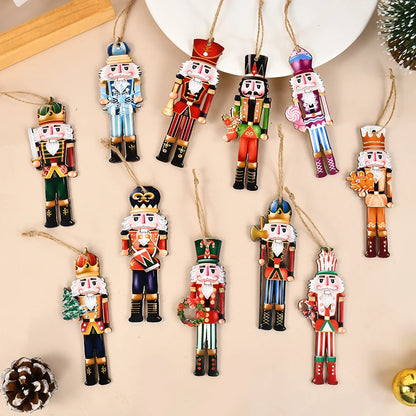 12Pcs Wooden Nutcracker Soldier Pendant Xmas Tree Hanging Ornament 2024 Christmas Decoration for Home Navidad 2025 New Year Gift