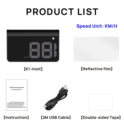 KWHUD K1 HUD Head-up Display Car GPS Digital Speedometer Universal Speed Windshield Projector Plug&Play Auto Electronic Devices