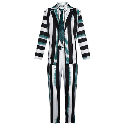 Underworld Master cosplay costume Beetle Juice Michael Keaton green black and white striped cosplay performance costume hot