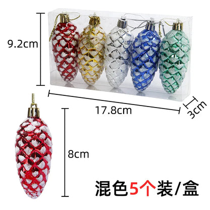 5Pcs Christmas Painted Pine Cone Balls Hanging Pendants Merry Christmas Tree Decoration for Home Xmas Ornament Gift 2024/2025