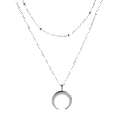 Gold Double Layer Moon Pendant Necklace – Trendy Gift
