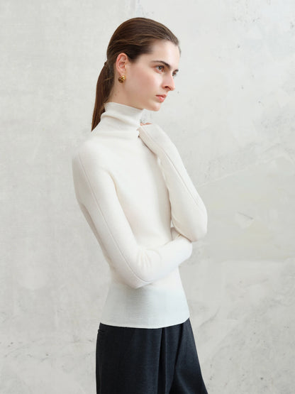 FSLE【Premium Series】German Biella Wool Autumn Super Fine Washable Seamless One-Piece Mock Neck Thermal Base Layer Shirt Women