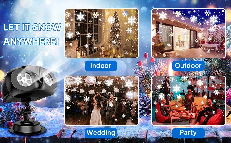 2025 NEW Snow Projector Lights, Dynamic Rotating Snowflake Projection Light Outdoor, IP65 LED Snow Spotlight Lightning or Hallow