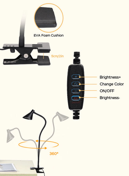 Reading Light, USB Clamp Lamp for ChildReading Book in Bed at Night, LED Small DeskLamp with Adjustable Gooseneck Clip