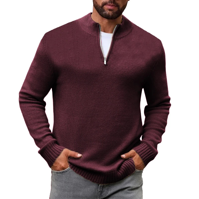 Men's Quarter Zip Sweater Knit Sweater Mock Neck Polo Sweater Casual Pullover Sweate Winter Warm Long Sleeve Polo Sweaters