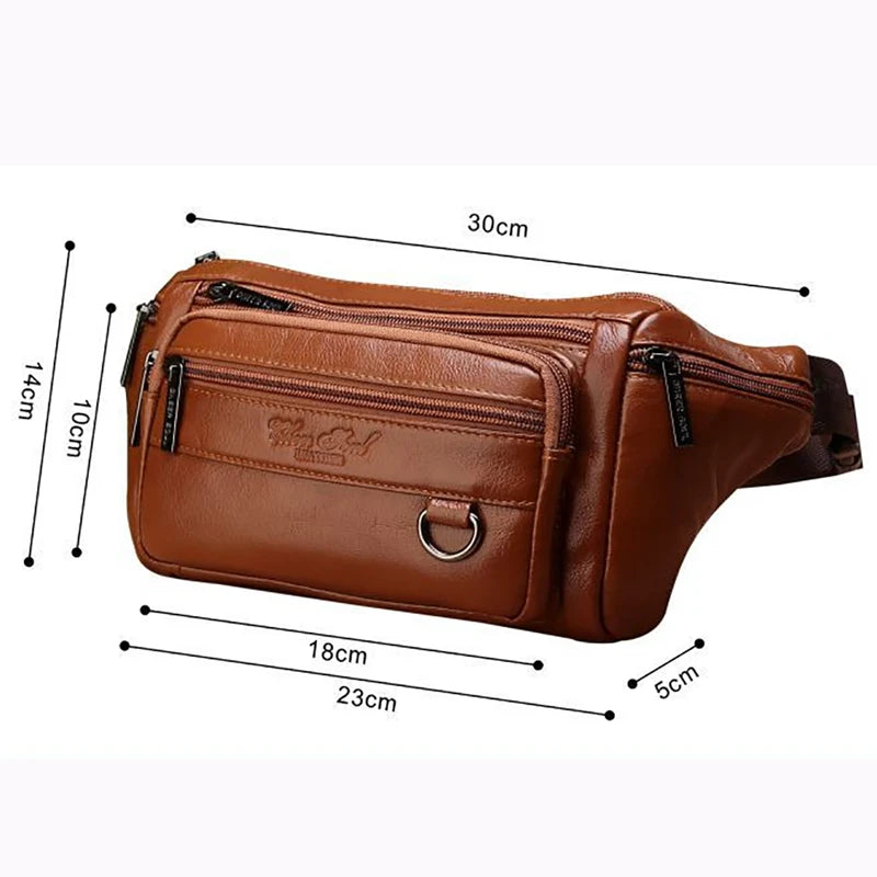 Men Waist Fanny Bags Sling Chest Bag Genuine Leather Casual Fashion Retro Cross body Male Real Cowhide Loop Hip Belt Bum Bag