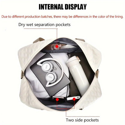 Luxury Duffel Bag, Large Capacity Handbag Shoulder & Crossbody Tote Bag With Dry Wet Separation Dual Side Pockets For Travel Gym