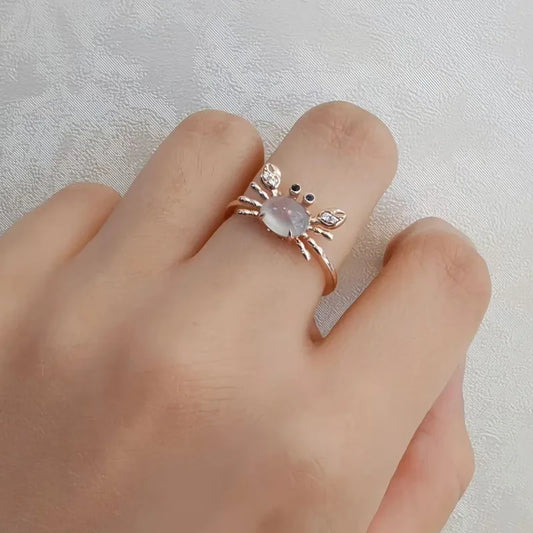 Adjustable Moonstone Crab Ring – Elegant Animal Jewelry for Women