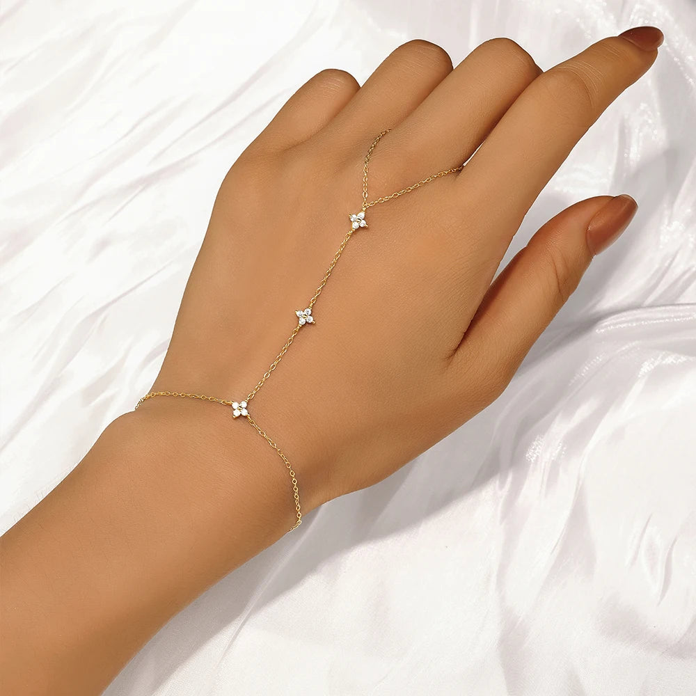 Aide 925 Sterling Silver Fine Jewelry Geometric Lucky Flower CZ Sparking Zircon Bracelets For Women Hand Chain Bracelets Jewelry