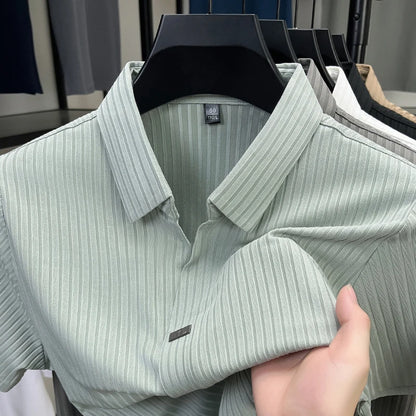 Men’s Breathable Ice Silk Stripe Polo Shirt – Summer Casual