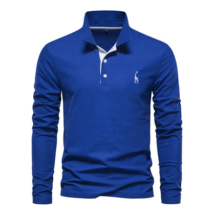 Men’s Deer Embroidery Polo Shirt – Long Sleeve Casual Business Top