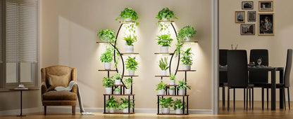 8-Tier Indoor Plant Stand with Grow Lights – Tall Metal Shelf for Corners & Living Rooms, Space-Saving Display Rack for Multiple Plants