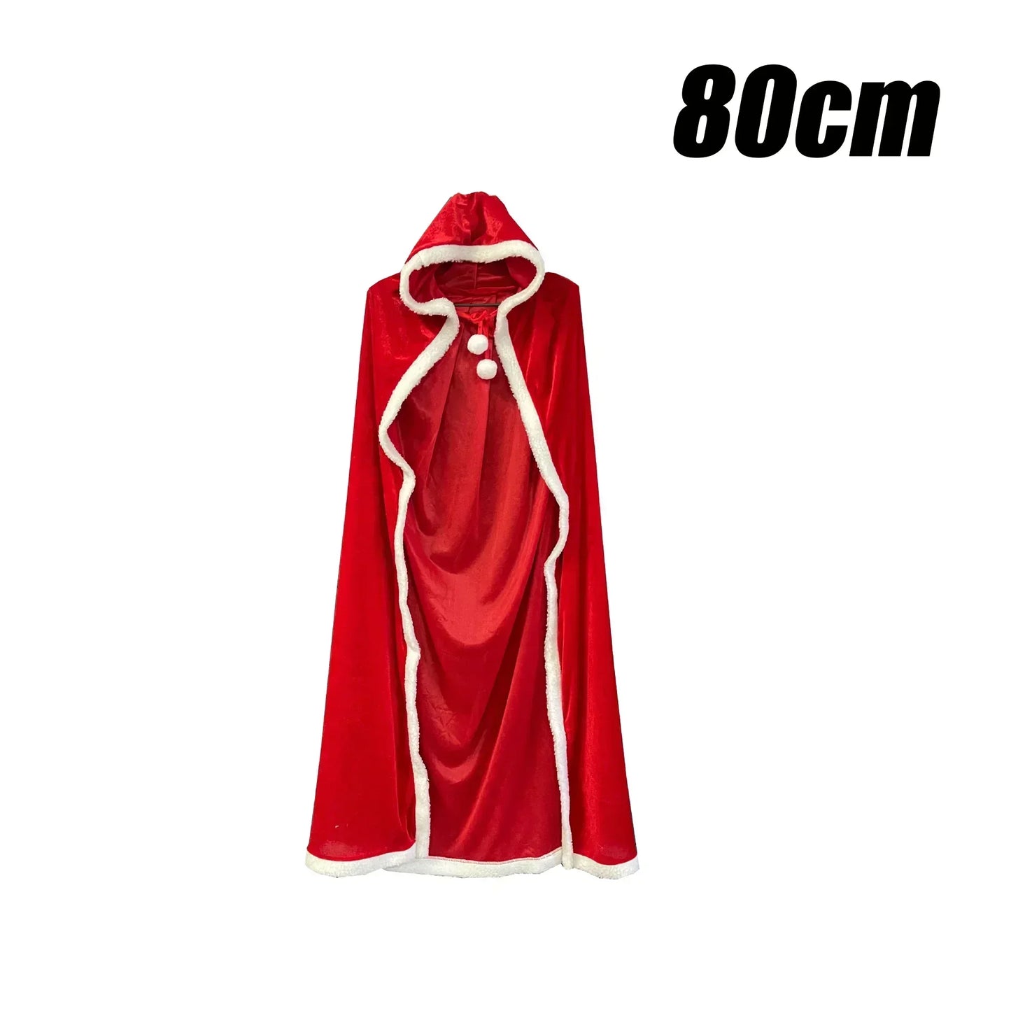 Christmas Shawl Cape Hooded Santa Claus Costume Red with Hat Cosplay Winter Warm Coat Holiday Performance Outfit Party Dress