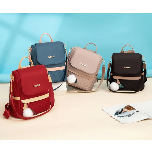 Fashionable women's backpack, adjustable shoulder straps, multiple back styles, zipper closure, polyester lining, suitable for v