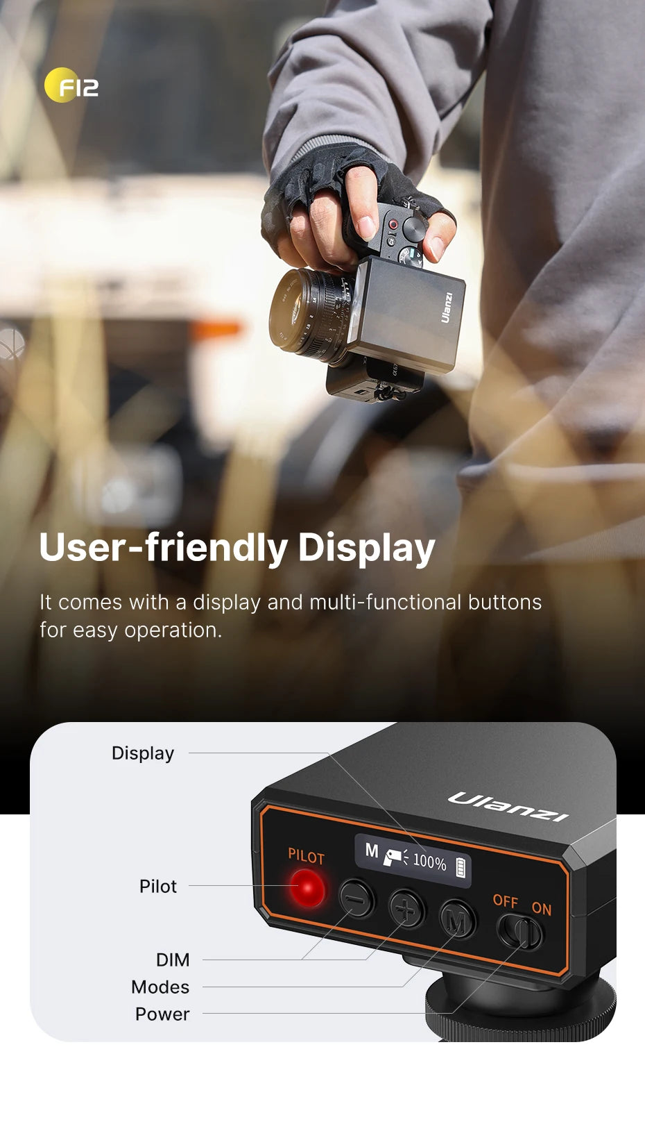 Ulanzi F12 Mini Camera Flash Speedlite GN12 6500K Standard Hot Shoe Mount for Sony Canon Nikon Panasonic Olympus DSLR Camera