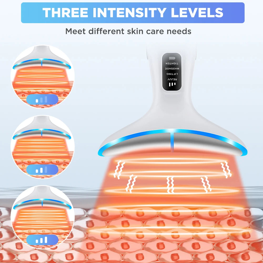 EMS Three Color Light Firming Rejuvenating Neck Beauty Device Skin Ion Importer Facial Lifting Neck Lines Wrinkles Device