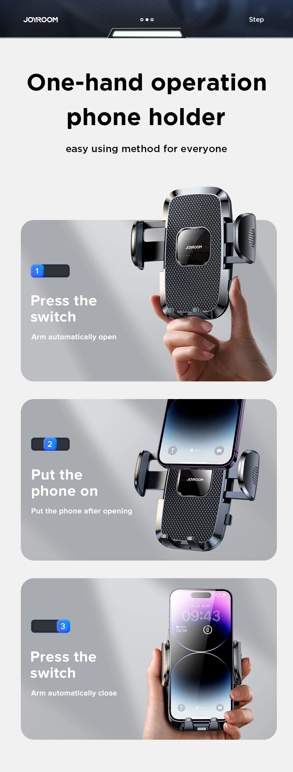 Joyroom 360° Long Arm Car Phone Holder Universal Air Vent GPS Stand Rotating Dashboard Mobile Cell Support For iPhone Samsung
