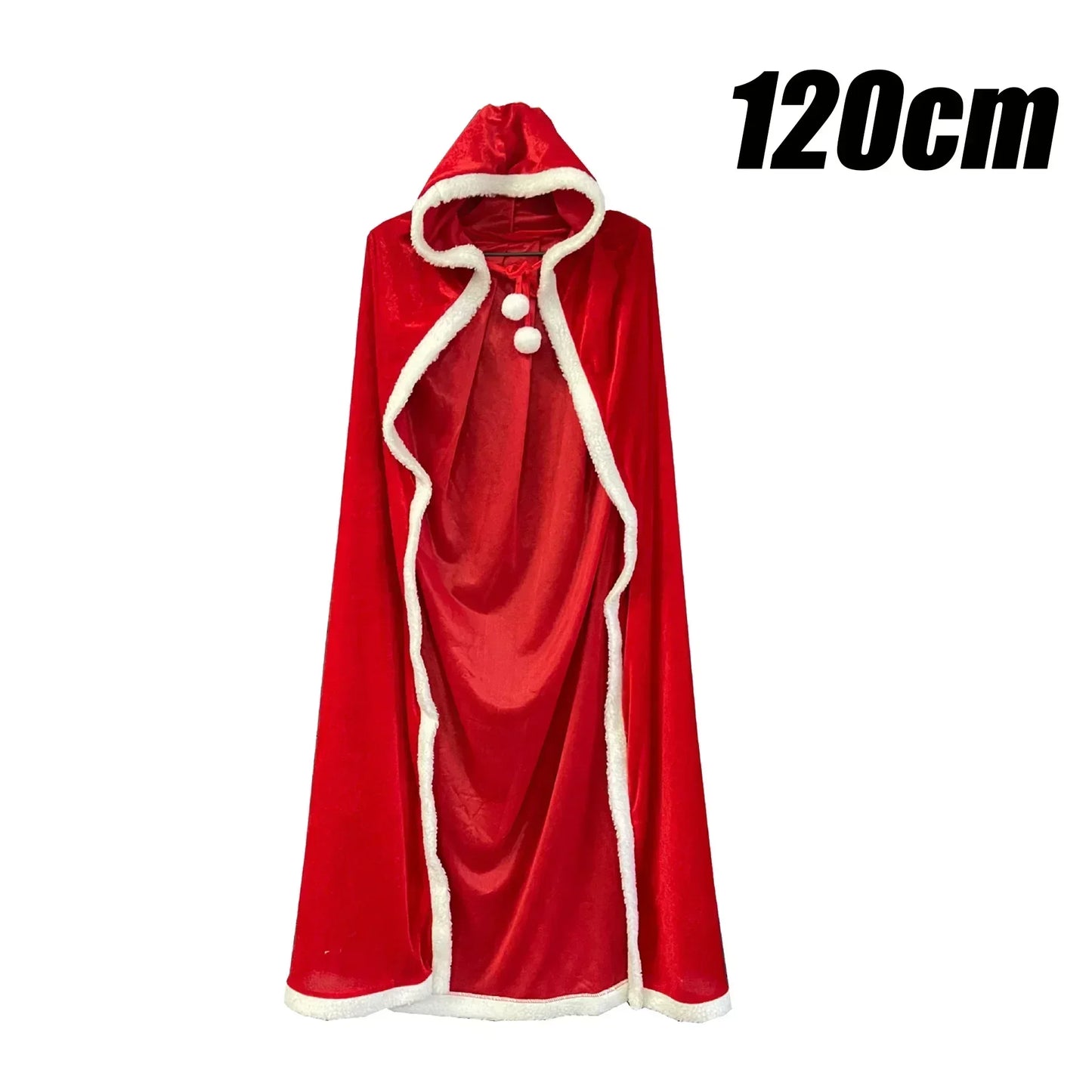 Christmas Shawl Cape Hooded Santa Claus Costume Red with Hat Cosplay Winter Warm Coat Holiday Performance Outfit Party Dress