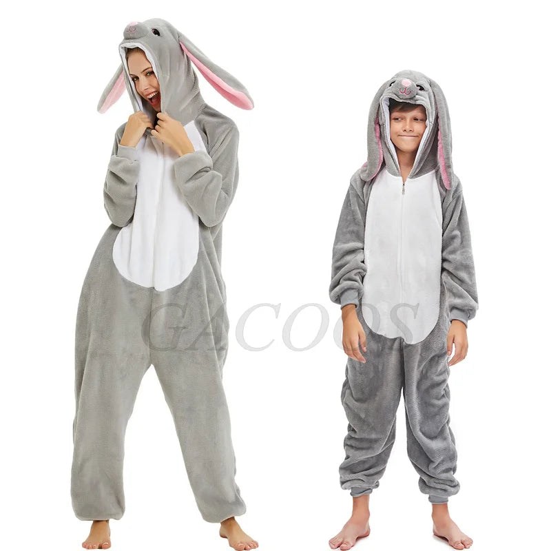 Adult Kids Kigurumi Unicorn Pajamas Cartoon Rabbit Costumes Pajamas For Women Unicornoio Sleepwear Winter Panda Lion Pig Onesies
