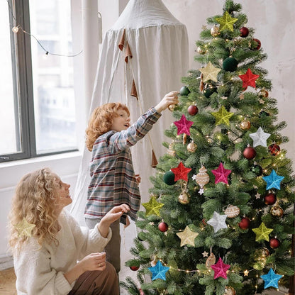 Gold Glitter Star Ornaments Christmas Tree Hanging Pendant 2025 Christmas Decorations for Home Navidad New Year Party DIY Gift