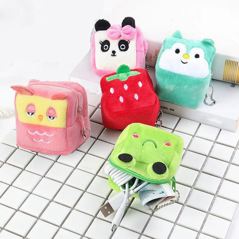 Animal Shape Plush Coin purse Headphone Bag Zipper Money Duck Women Coin Wallet Bag Kawai Card Key Money Coin Purse Bags Gift