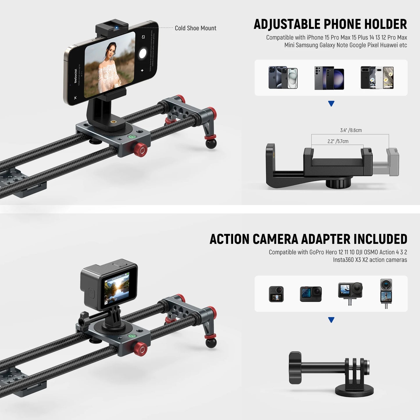 NEEWER 60cm Carbon Fiber Camera Slider with Ball Head