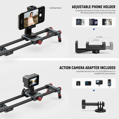 NEEWER 60cm Carbon Fiber Camera Slider with Ball Head