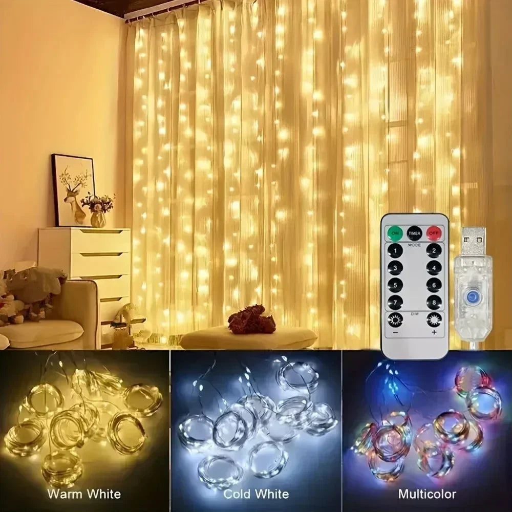 3M/6M LED Curtain Garland Fairy Lights with 8 Modes for New Year 2026 Navidad 2025 Christmas Tree Party Wedding Decoration