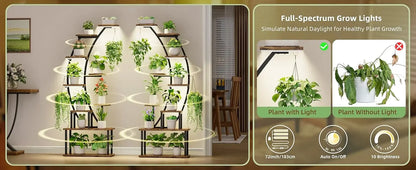 64" Indoor Plant Stand with Grow Lights – 9-Tier Metal Shelf for Multiple Plants & Hanging Pots