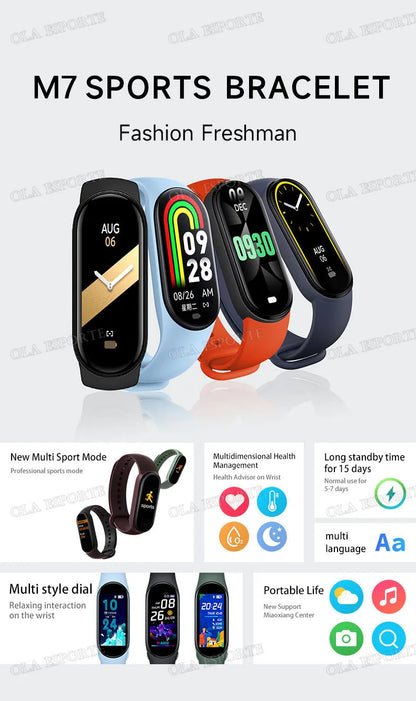 M7 Smartwatch Heart Rate Blood Pressure Monitoring Smart Watch Men Women Fitness Tracker Watch Waterproof Sports Smart Wristband