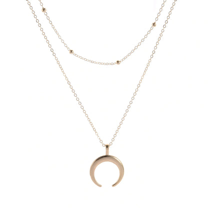 Gold Double Layer Moon Pendant Necklace – Trendy Gift