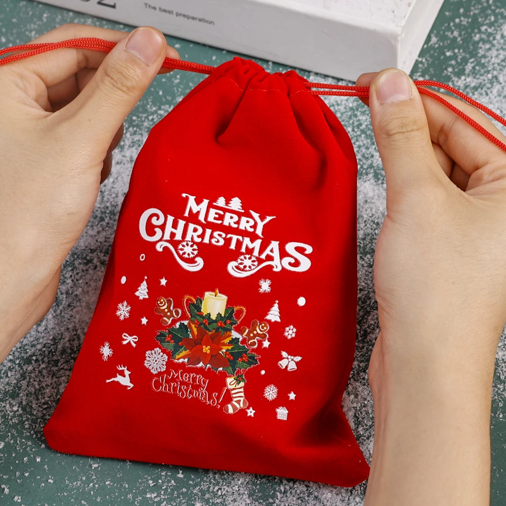 1/30pcs Christmas Gift Bags Red Velvet Drawstring Pouch Bulk Santa Candy Packaging Snack Wrapping Bag Wedding Party Favors Decor