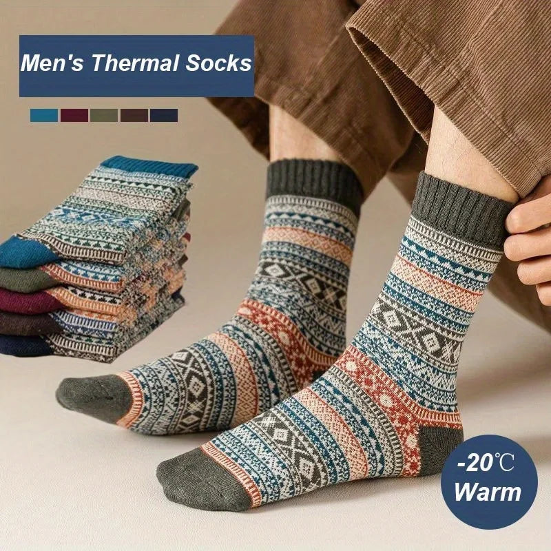 5 Pairs of Retro Striped Mid Tube Socks, Fashionable Snow Boots, Casual Multifunctional Warm Outdoor Socks, Autumn and Winter
