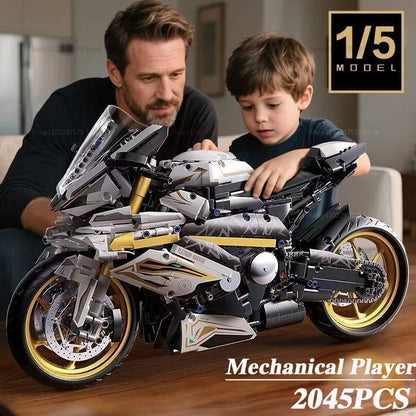 2000PCS+ 1:5 MOC Technical Platinum Motorcycle Model Building Blocks Racing Motorcycle Display Set for  Kid Adults Birthday Gift