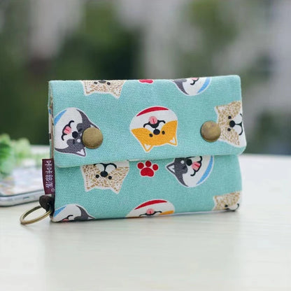 Women's Handmade Fold Fabric Wallet Simple Color Contrast Short Zipper Purses Cartoon Coin Purse Card Holder Key Organizer
