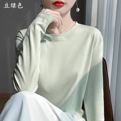 Spring Autumn 100% Cotton Long-Sleeved T-Shirt Women's Round Neck Mercerized Cotton Bottoming Shirt Loose Top