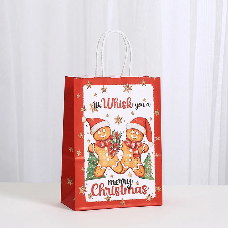 6/12/24pcs Merry Christmas Kraft paper Gift Tote Bags Packaging Child for Candy Snack Storage Pouch Birthday Party Favors