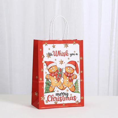 6/12/24pcs Merry Christmas Kraft paper Gift Tote Bags Packaging Child for Candy Snack Storage Pouch Birthday Party Favors