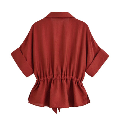 Women’s Summer 2-Piece Set – Loose Shirt & High-Waist Pants