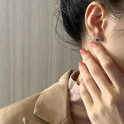 YILUOCD 925 Sterling Silver Zircon Blue Evil Eye Stud Earrings for Women  Simple Demon Eyes Piercing Jewelry New Year Gift